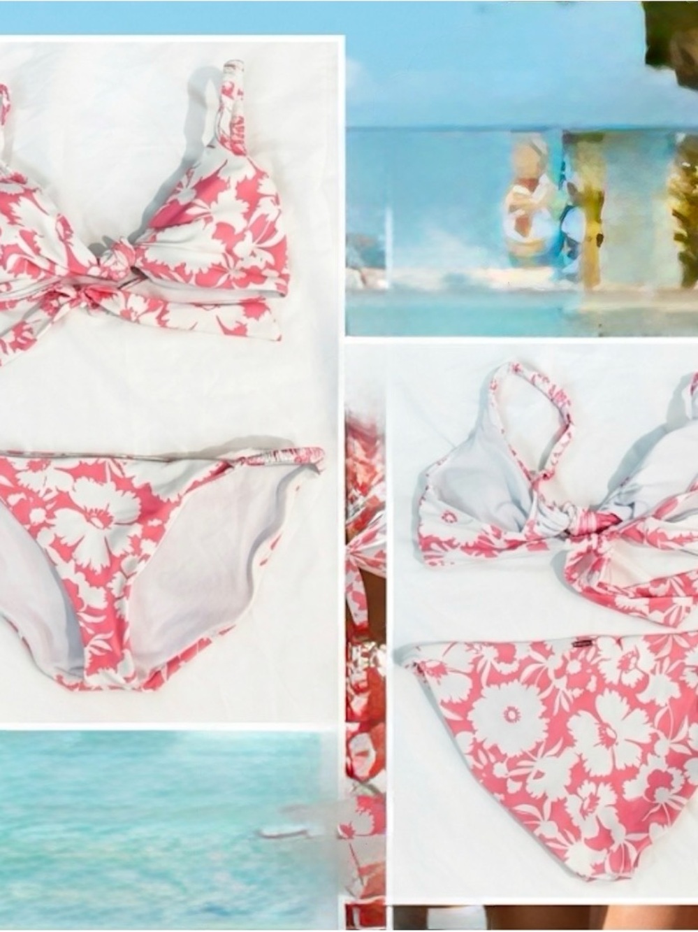 Raisins Pink and White Floral Tie-back bikini worn 2x